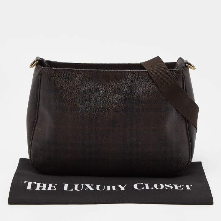 Pre Owned Burberry Brown Haymarket Check PVC Hobo