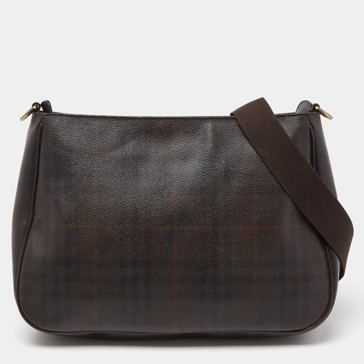 Pre Owned Burberry Brown Haymarket Check PVC Hobo