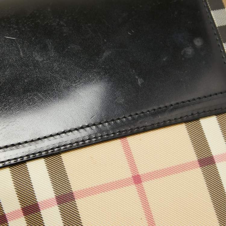 Pre Owned Burberry Black/Beige House Check PVC and Leather Slim Messenger Bag