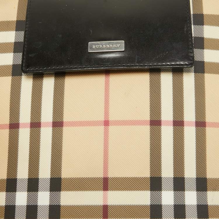 Pre Owned Burberry Black/Beige House Check PVC and Leather Slim Messenger Bag
