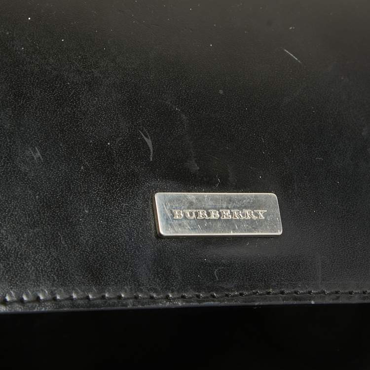 Pre Owned Burberry Black/Beige House Check PVC and Leather Slim Messenger Bag