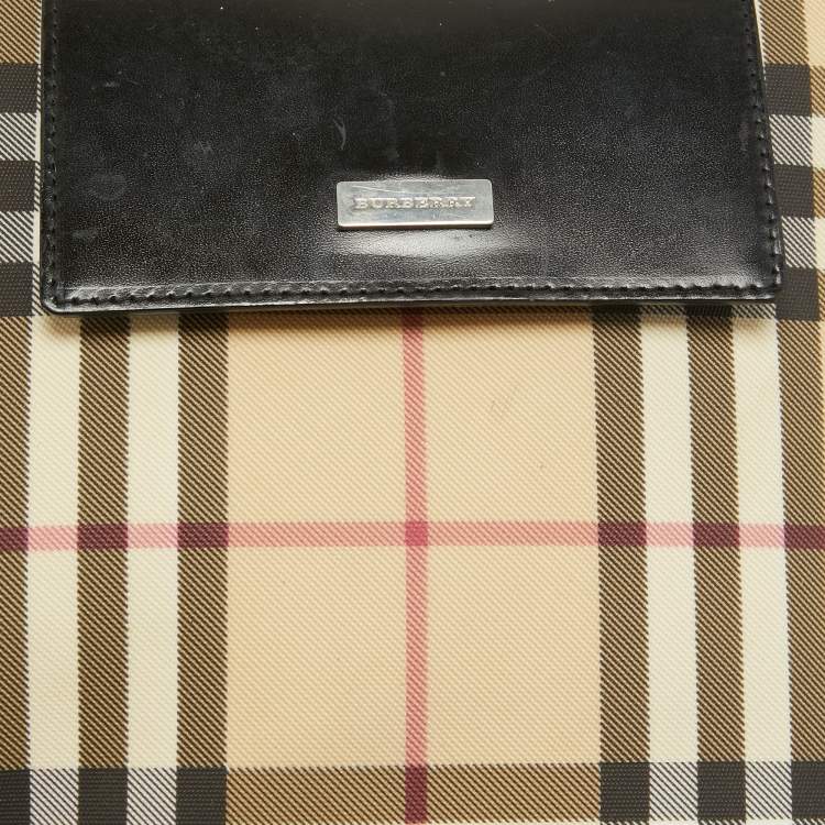 Pre Owned Burberry Black/Beige House Check PVC and Leather Slim Messenger Bag