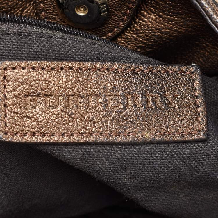 Pre Owned Burberry Bronze/Beige Haymarket Check PVC and Leather Medium Willenmore Hobo