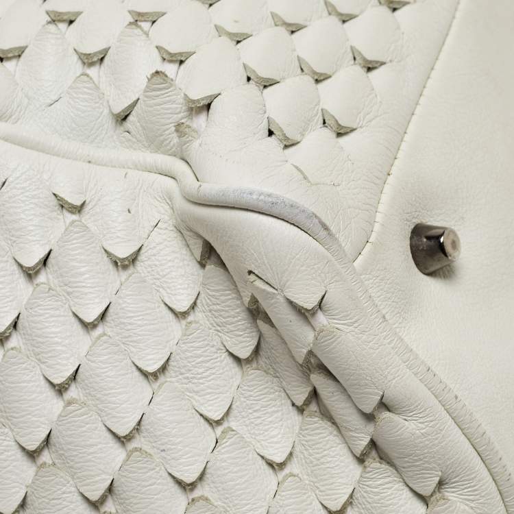 Pre Owned Burberry White Woven Leather Tote