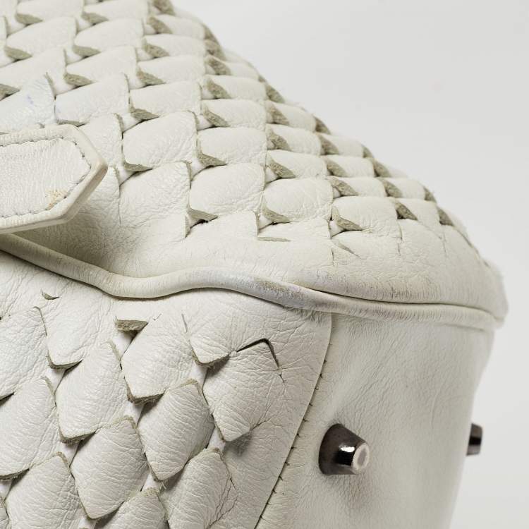 Pre Owned Burberry White Woven Leather Tote
