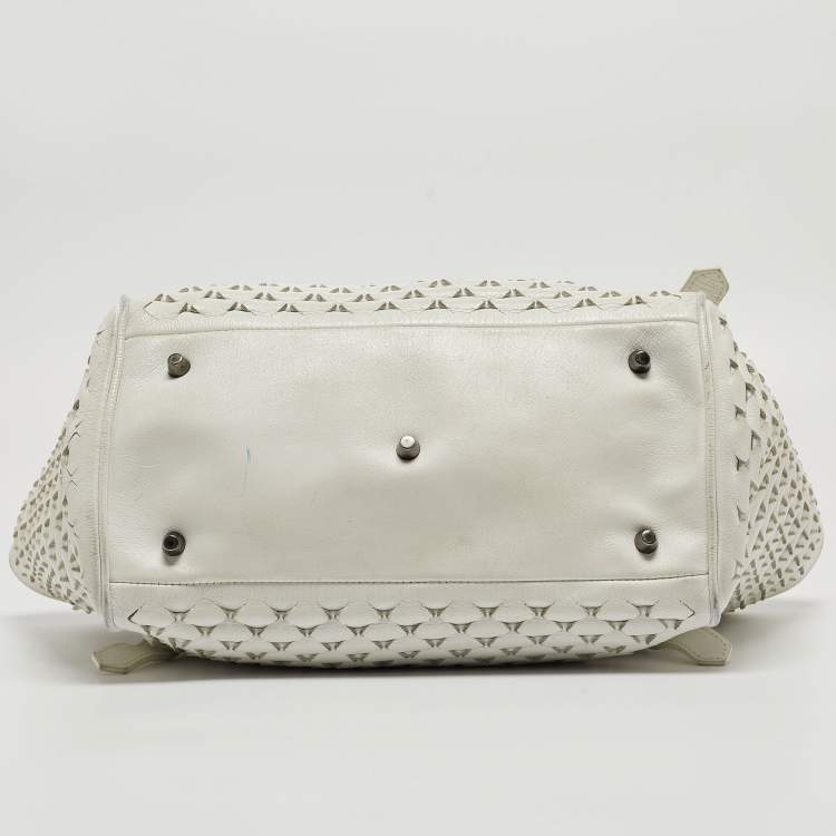 Pre Owned Burberry White Woven Leather Tote