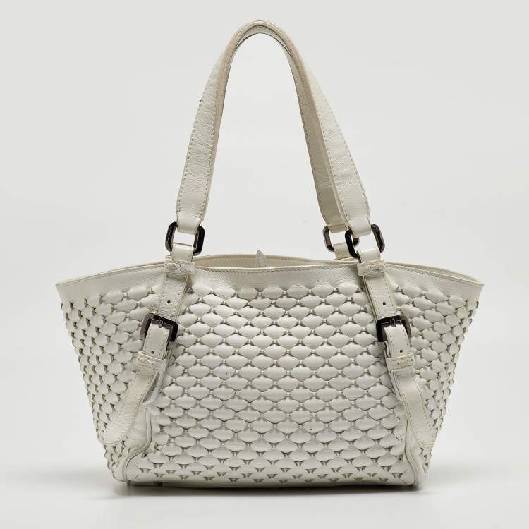 Pre Owned Burberry White Woven Leather Tote