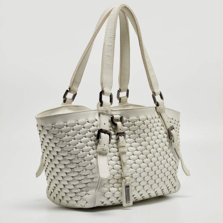 Pre Owned Burberry White Woven Leather Tote