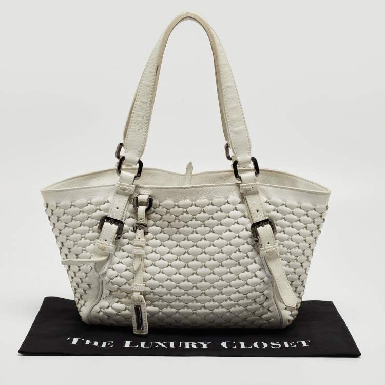 Pre Owned Burberry White Woven Leather Tote