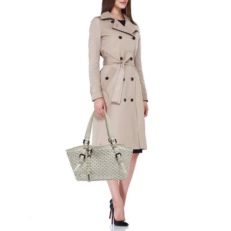 Pre Owned Burberry White Woven Leather Tote