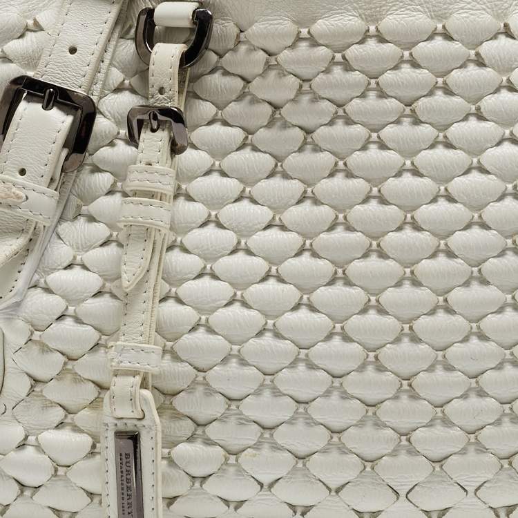 Pre Owned Burberry White Woven Leather Tote