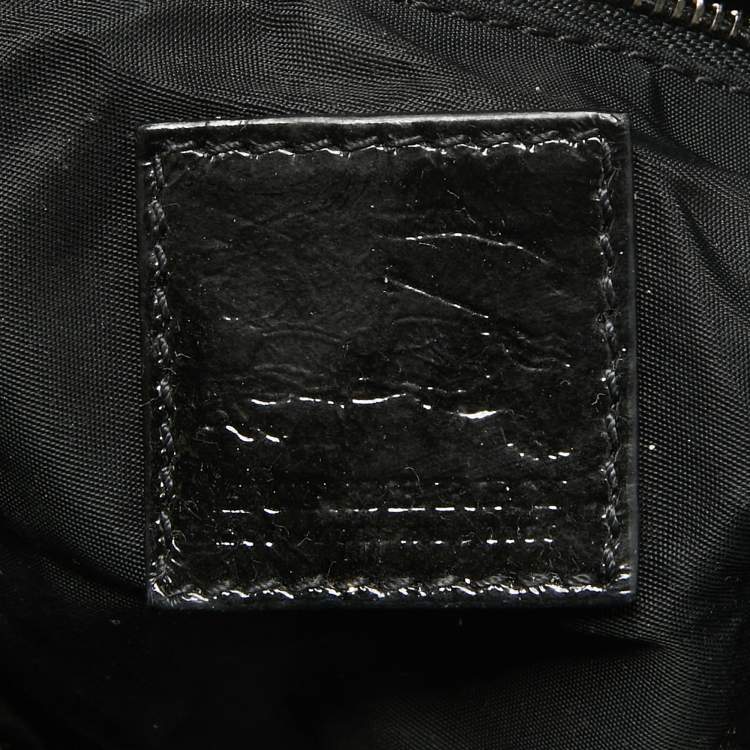 Pre Owned Burberry Black/White Beat Check Nylon and Patent Leather Lowry Shoulder Bag