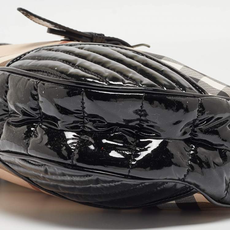 Pre Owned Burberry Black/Beige Nova Check PVC and Patent Leather Hobo