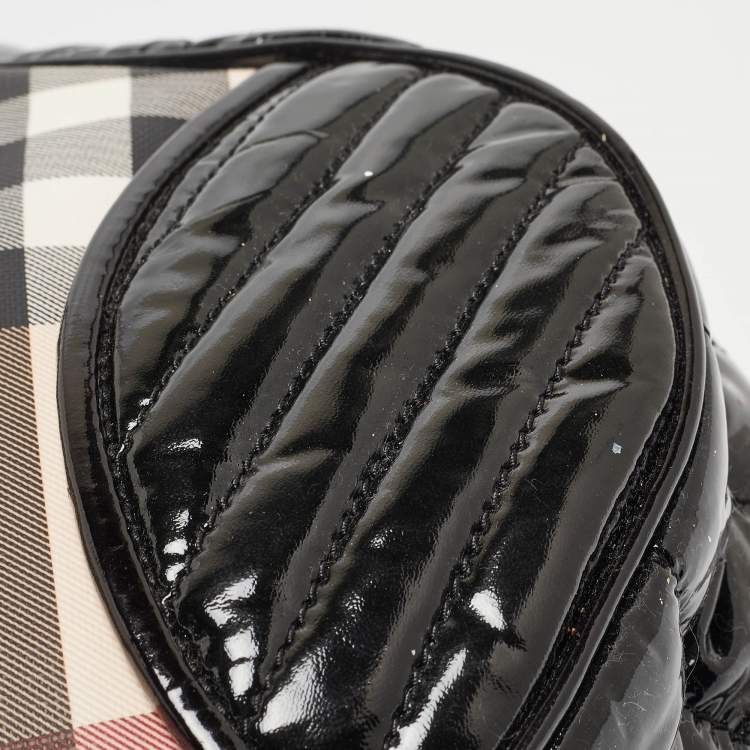 Pre Owned Burberry Black/Beige Nova Check PVC and Patent Leather Hobo