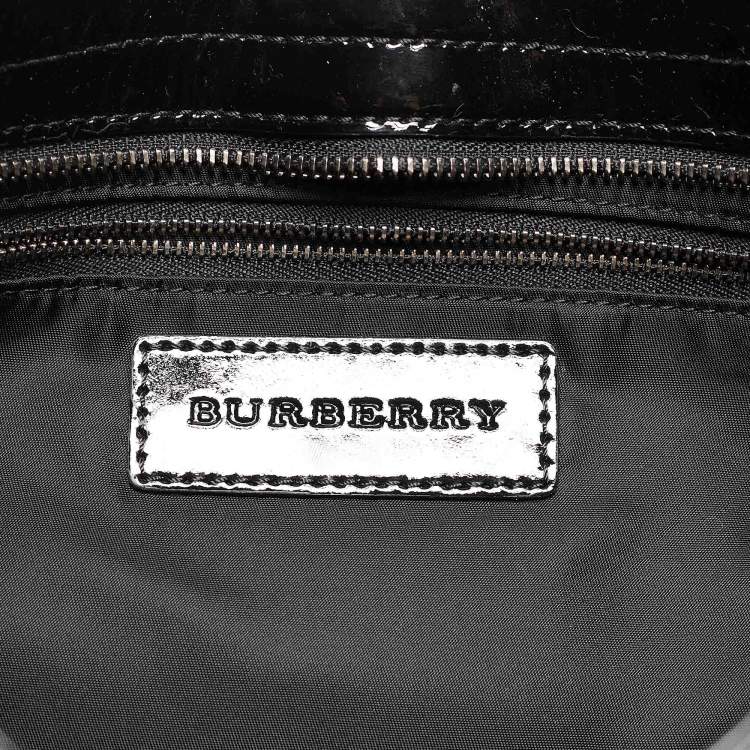 Pre Owned Burberry Black/Beige Nova Check PVC and Patent Leather Hobo