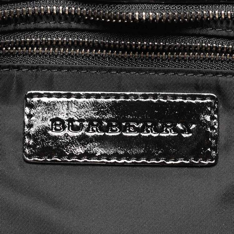 Pre Owned Burberry Black/Beige Nova Check PVC and Patent Leather Hobo