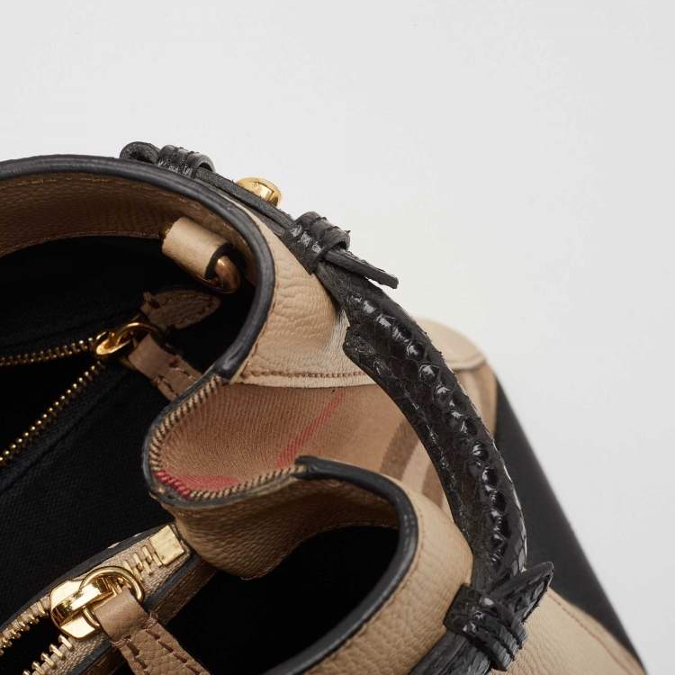 Pre Owned Burberry Multicolor Snakeskin, Leather and House Check Canvas Medium Beasts Banner Tote