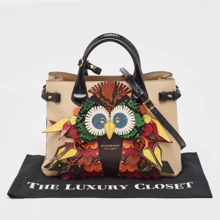 Pre Owned Burberry Multicolor Snakeskin, Leather and House Check Canvas Medium Beasts Banner Tote