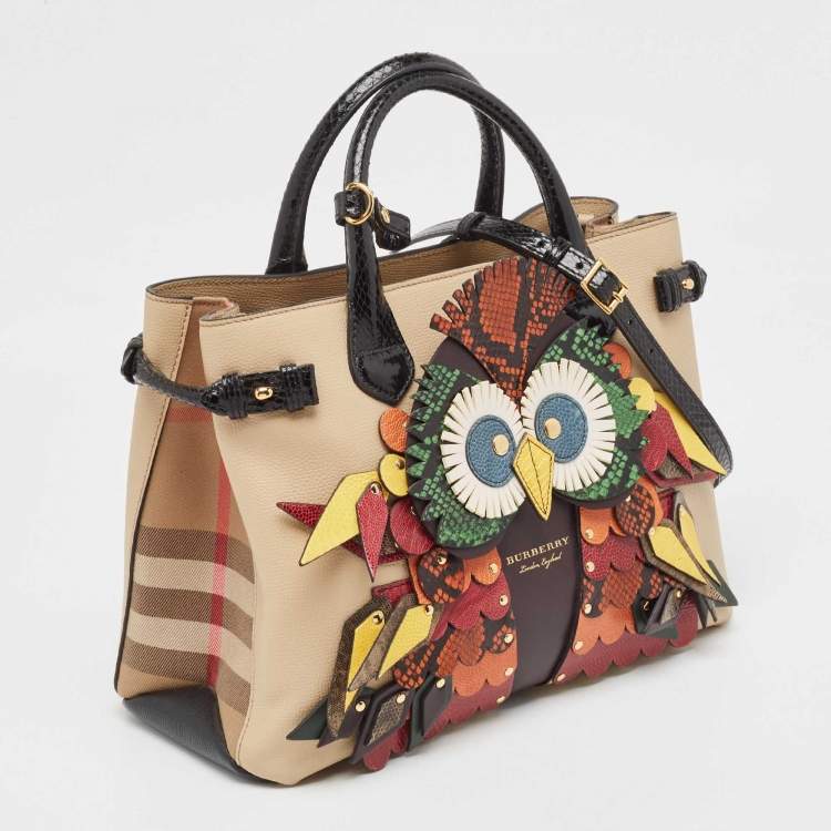 Pre Owned Burberry Multicolor Snakeskin, Leather and House Check Canvas Medium Beasts Banner Tote