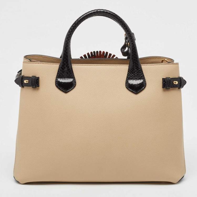 Pre Owned Burberry Multicolor Snakeskin, Leather and House Check Canvas Medium Beasts Banner Tote