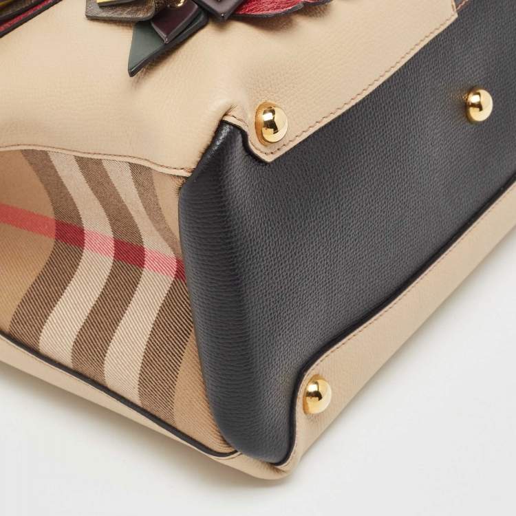 Pre Owned Burberry Multicolor Snakeskin, Leather and House Check Canvas Medium Beasts Banner Tote