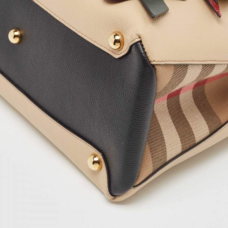 Pre Owned Burberry Multicolor Snakeskin, Leather and House Check Canvas Medium Beasts Banner Tote