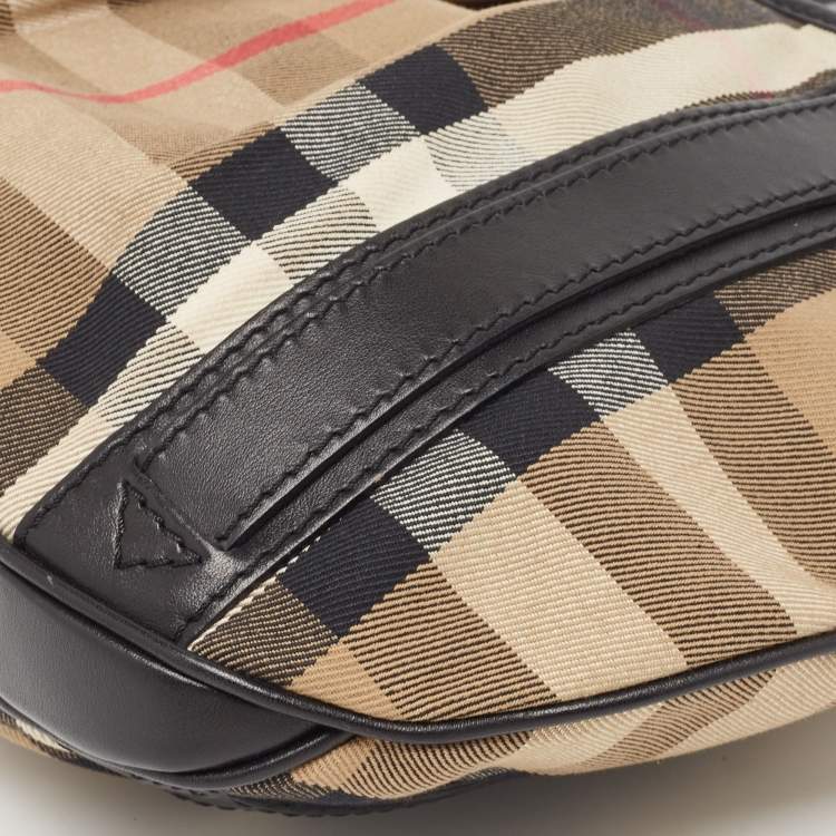 Pre Owned Burberry Black/Beige House Check Canvas and Leather Phoebe Hobo