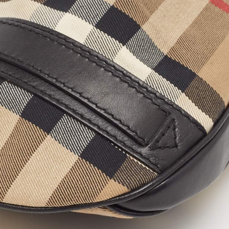 Pre Owned Burberry Black/Beige House Check Canvas and Leather Phoebe Hobo