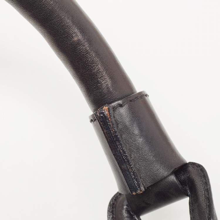 Pre Owned Burberry Black/Beige House Check Canvas and Leather Phoebe Hobo