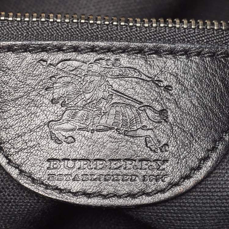 Pre Owned Burberry Black/Beige House Check Canvas and Leather Phoebe Hobo