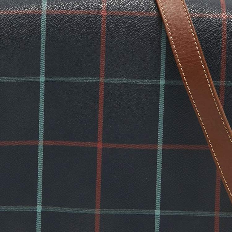 Pre Owned Burberry Navy Blue/Multicolor Coated Canvas Checkered Flap Bag