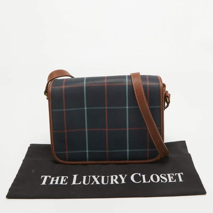 Pre Owned Burberry Navy Blue/Multicolor Coated Canvas Checkered Flap Bag