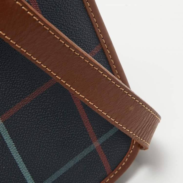 Pre Owned Burberry Navy Blue/Multicolor Coated Canvas Checkered Flap Bag