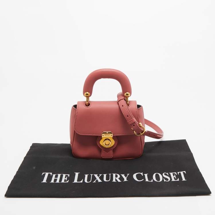 Pre Owned Burberry Old Rose Pink Leather Mini DK88 Top Handle Bag