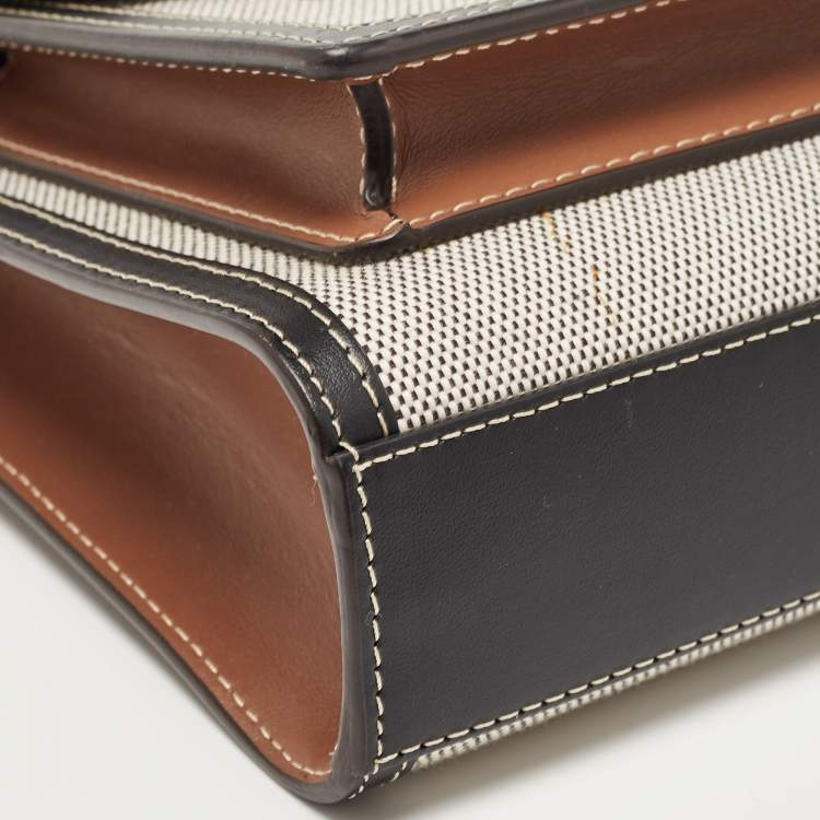 Pre Owned Burberry Black/Brown Leather and Canvas Mini Pocket Tote