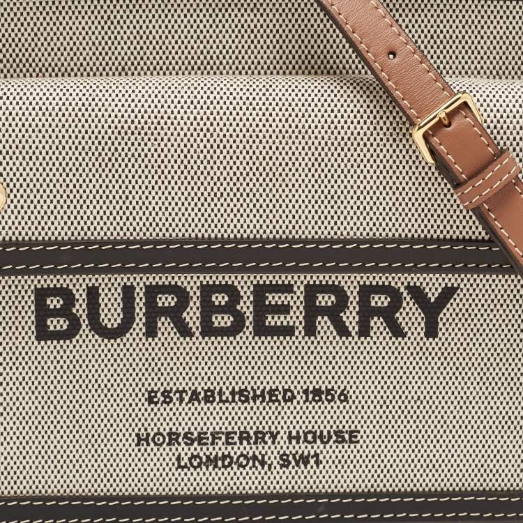 Pre Owned Burberry Black/Brown Leather and Canvas Mini Pocket Tote