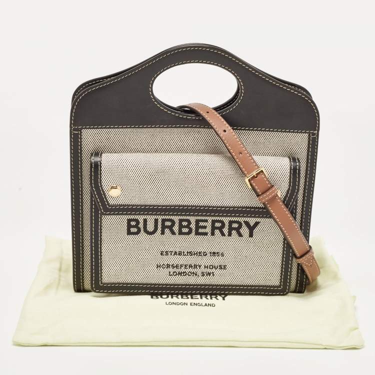 Pre Owned Burberry Black/Brown Leather and Canvas Mini Pocket Tote
