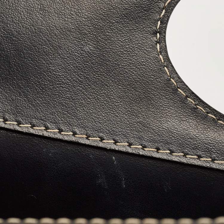 Pre Owned Burberry Black/Brown Leather and Canvas Mini Pocket Tote