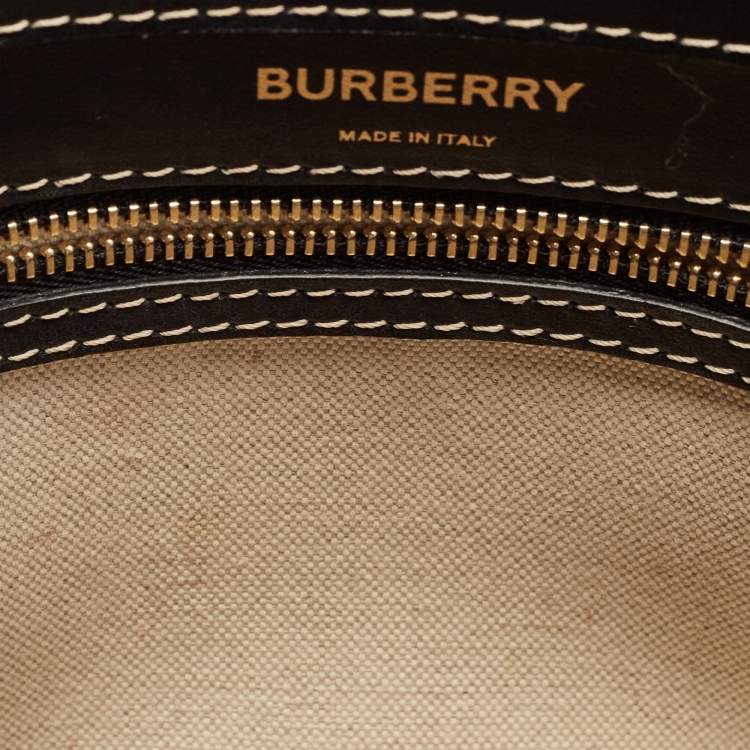 Pre Owned Burberry Black/Brown Leather and Canvas Mini Pocket Tote