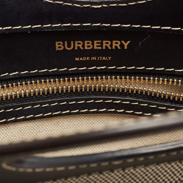 Pre Owned Burberry Black/Brown Leather and Canvas Mini Pocket Tote