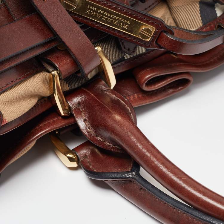 Pre Owned Burberry Brown/Beige House Check Canvas and Leather Rowan Satchel