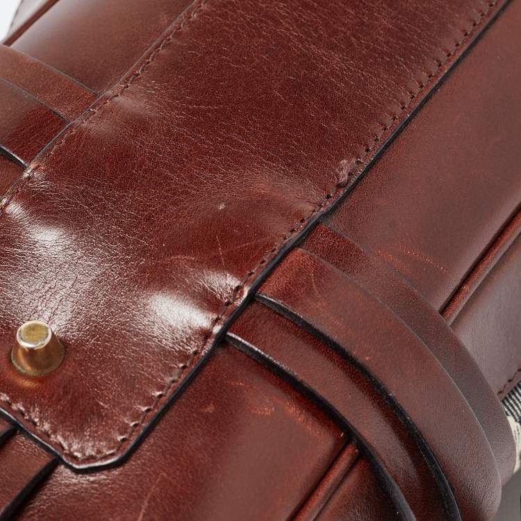 Pre Owned Burberry Brown/Beige House Check Canvas and Leather Rowan Satchel