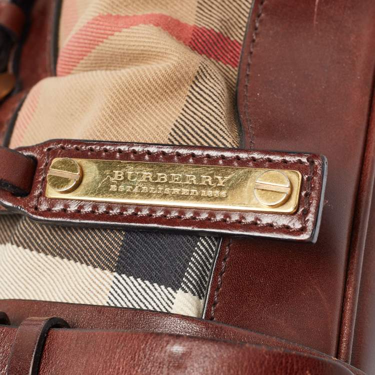 Pre Owned Burberry Brown/Beige House Check Canvas and Leather Rowan Satchel