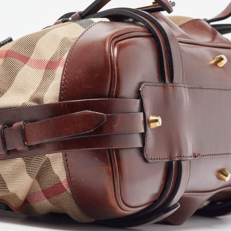 Pre Owned Burberry Brown/Beige House Check Canvas and Leather Rowan Satchel