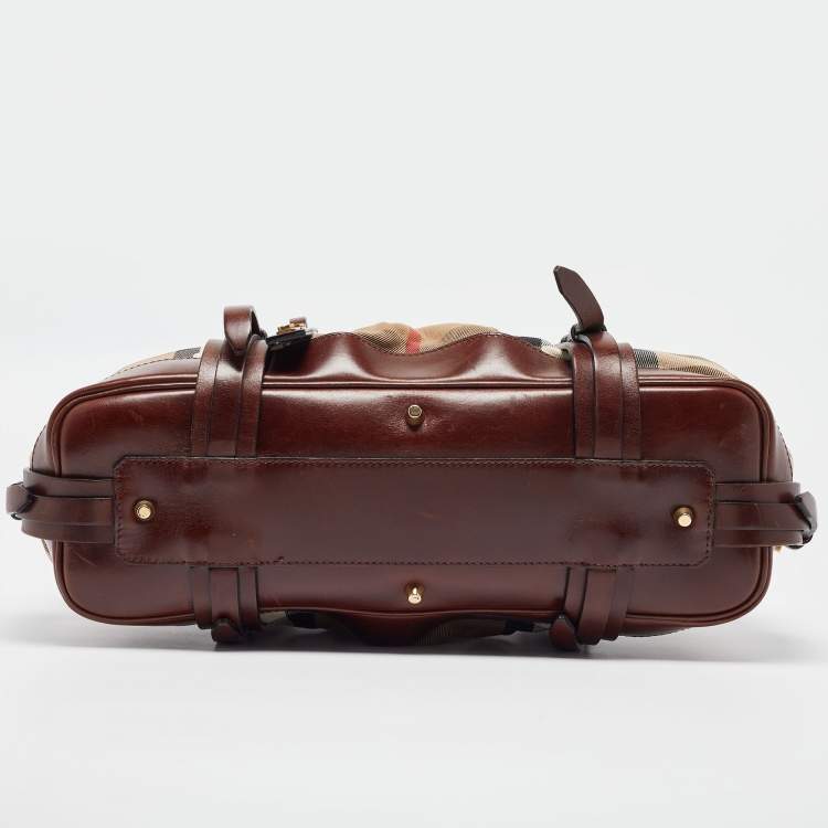 Pre Owned Burberry Brown/Beige House Check Canvas and Leather Rowan Satchel