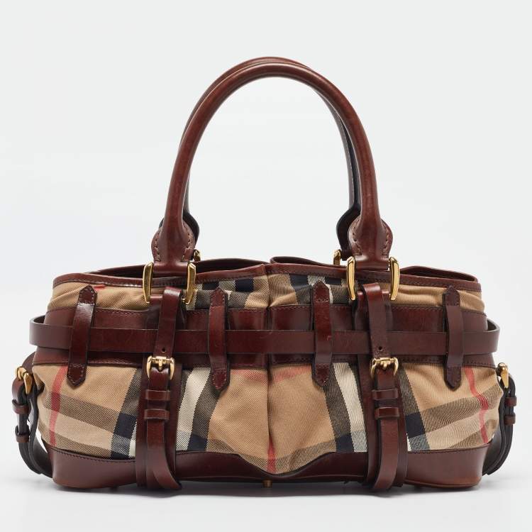 Pre Owned Burberry Brown/Beige House Check Canvas and Leather Rowan Satchel
