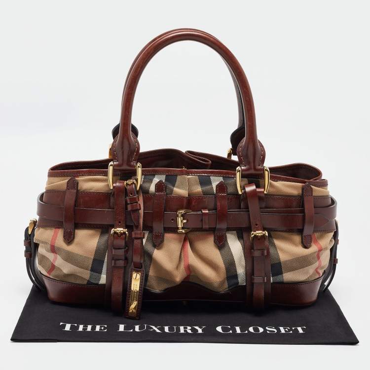 Pre Owned Burberry Brown/Beige House Check Canvas and Leather Rowan Satchel
