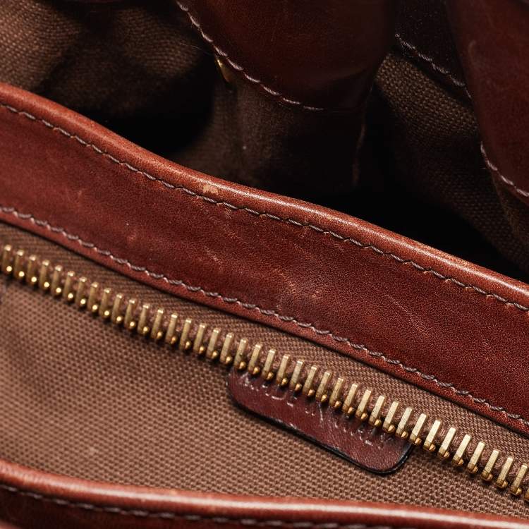 Pre Owned Burberry Brown/Beige House Check Canvas and Leather Rowan Satchel
