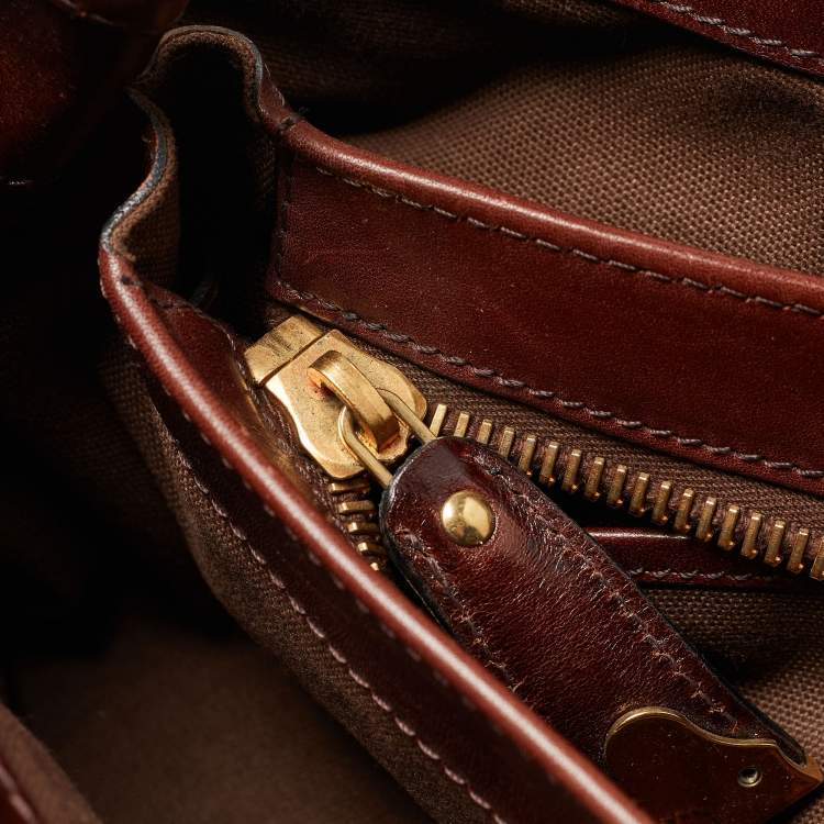 Pre Owned Burberry Brown/Beige House Check Canvas and Leather Rowan Satchel
