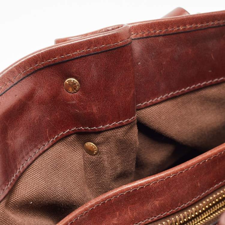 Pre Owned Burberry Brown/Beige House Check Canvas and Leather Rowan Satchel